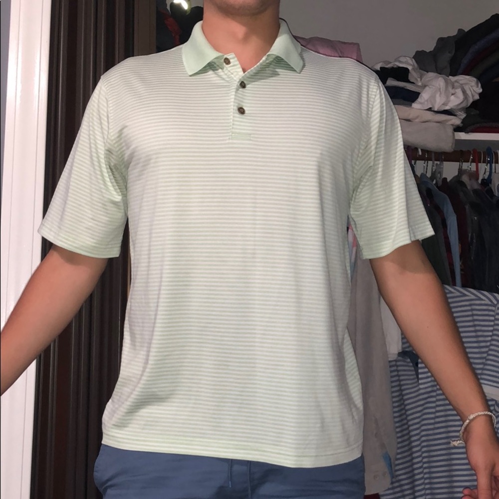 Green and white strip tennis shirt